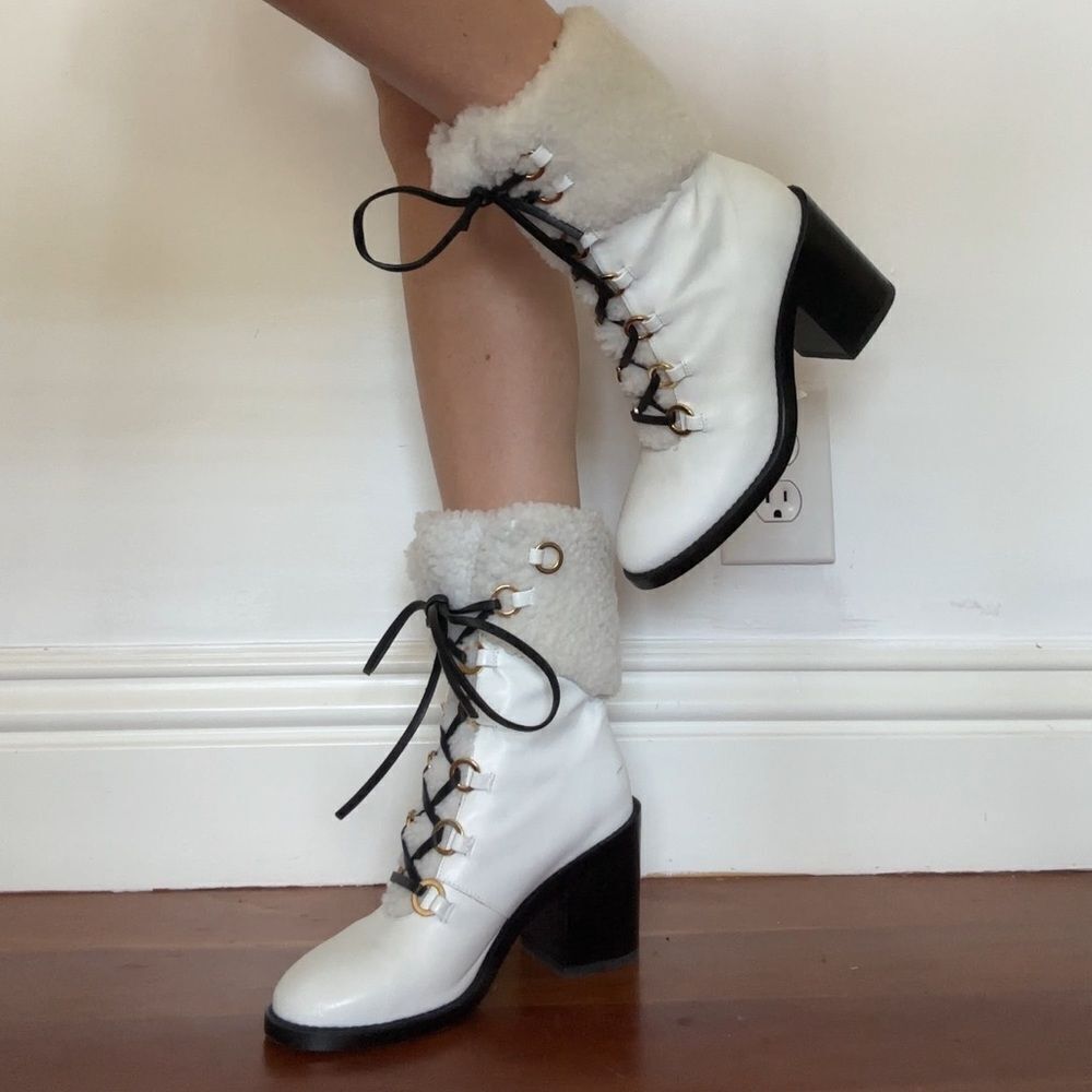 Stuart Weitzman Misha Shearling Lined Heeled Lace… - image 1